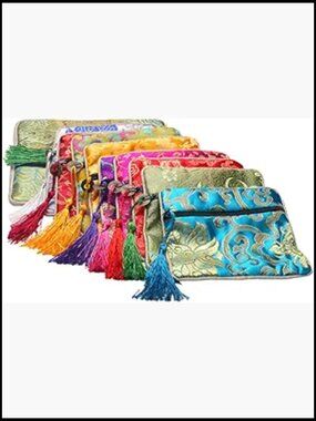 Set of 10 Embroidery Jewelry Pouches Chinese Style Coin Purse with Tassel